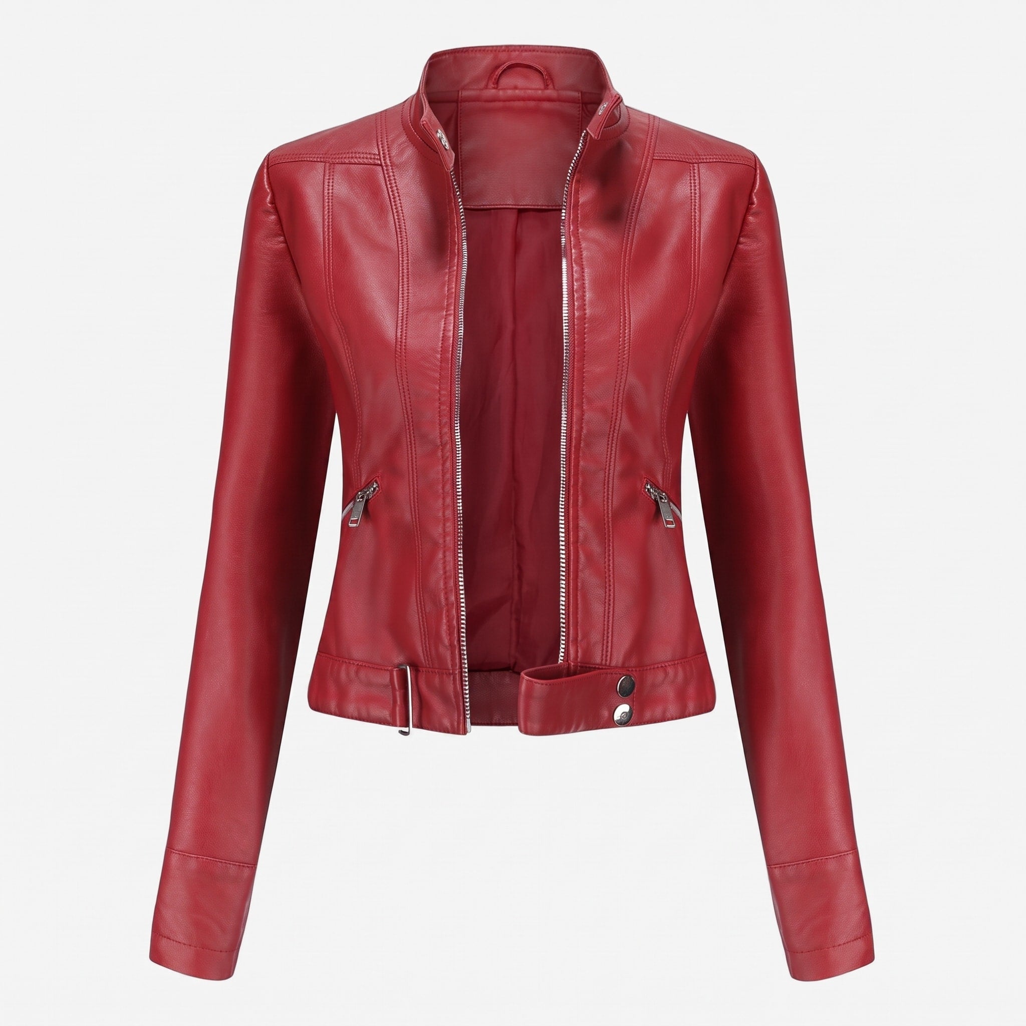 Sophie - Women's Cropped Biker Jacket with Zip Pockets