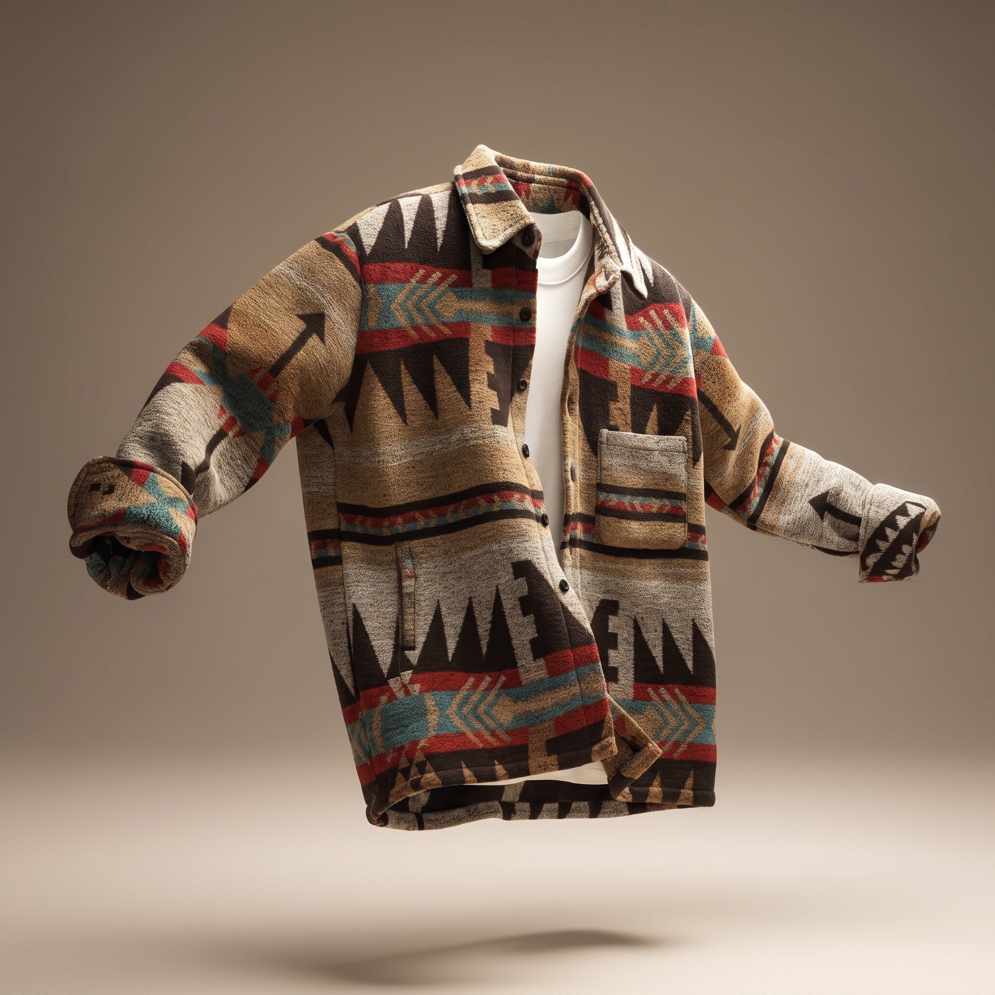 Marcus - Men's Aztec Print Longline Shacket with Chest Pocket