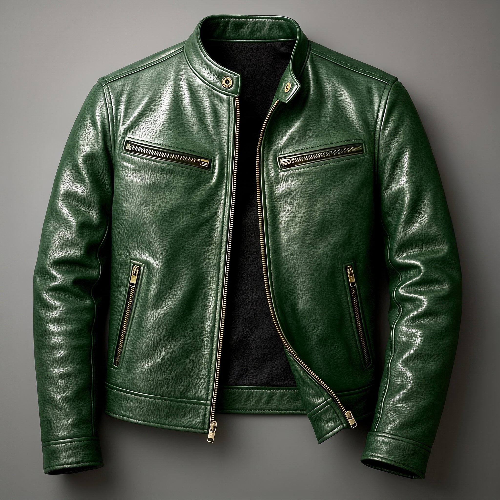 Jack - Men's Leather Biker Jacket with Zip Pockets and Snap Collar