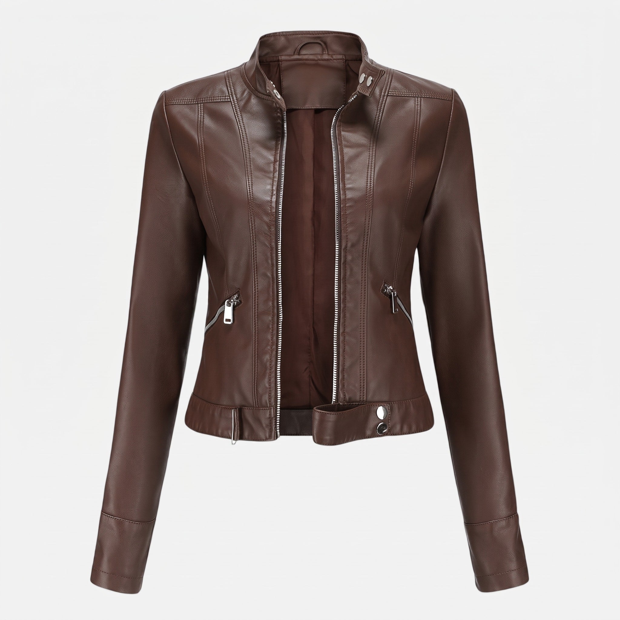 Sophie - Women's Cropped Biker Jacket with Zip Pockets