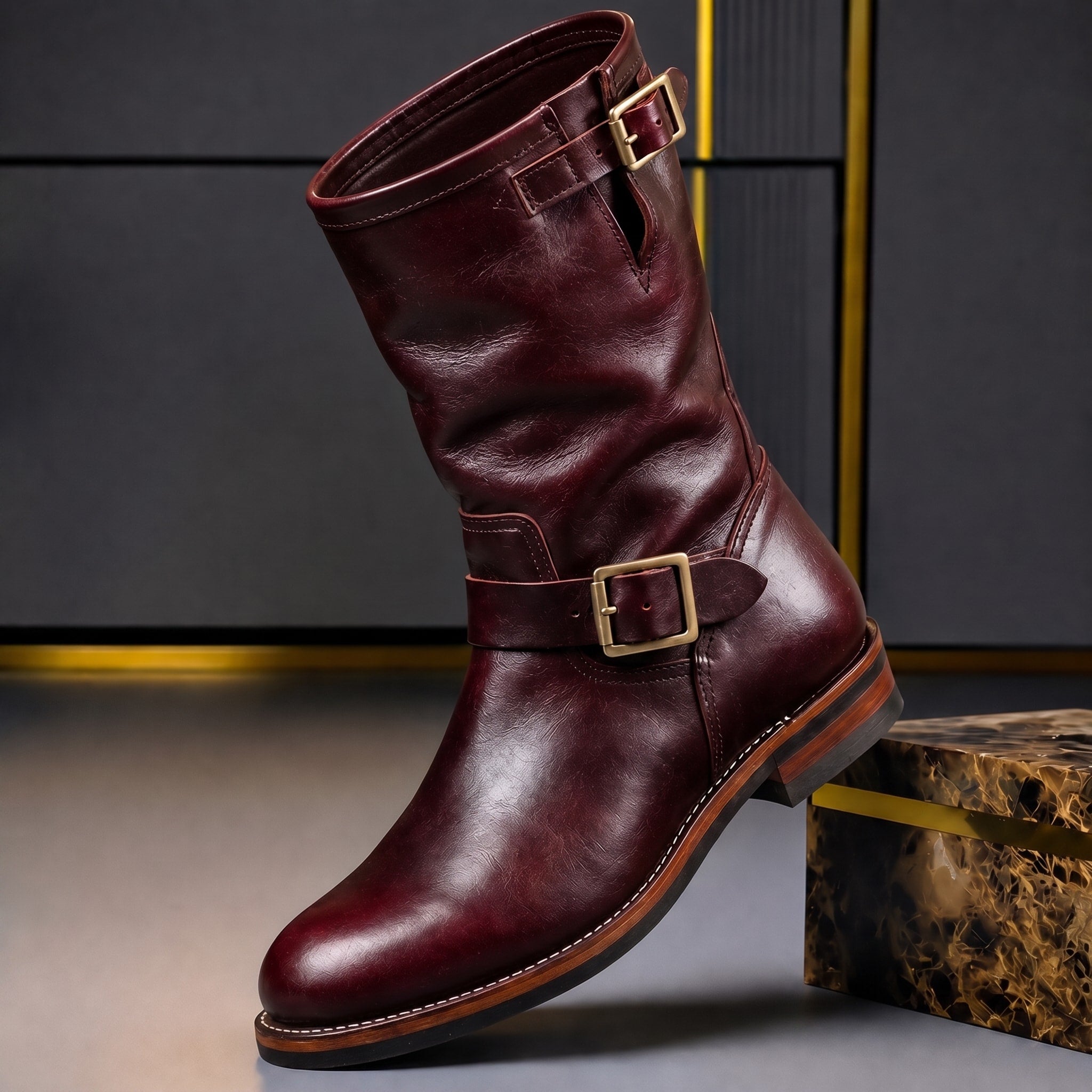 Harrison - Men's Engineer Boots with Buckle Strap