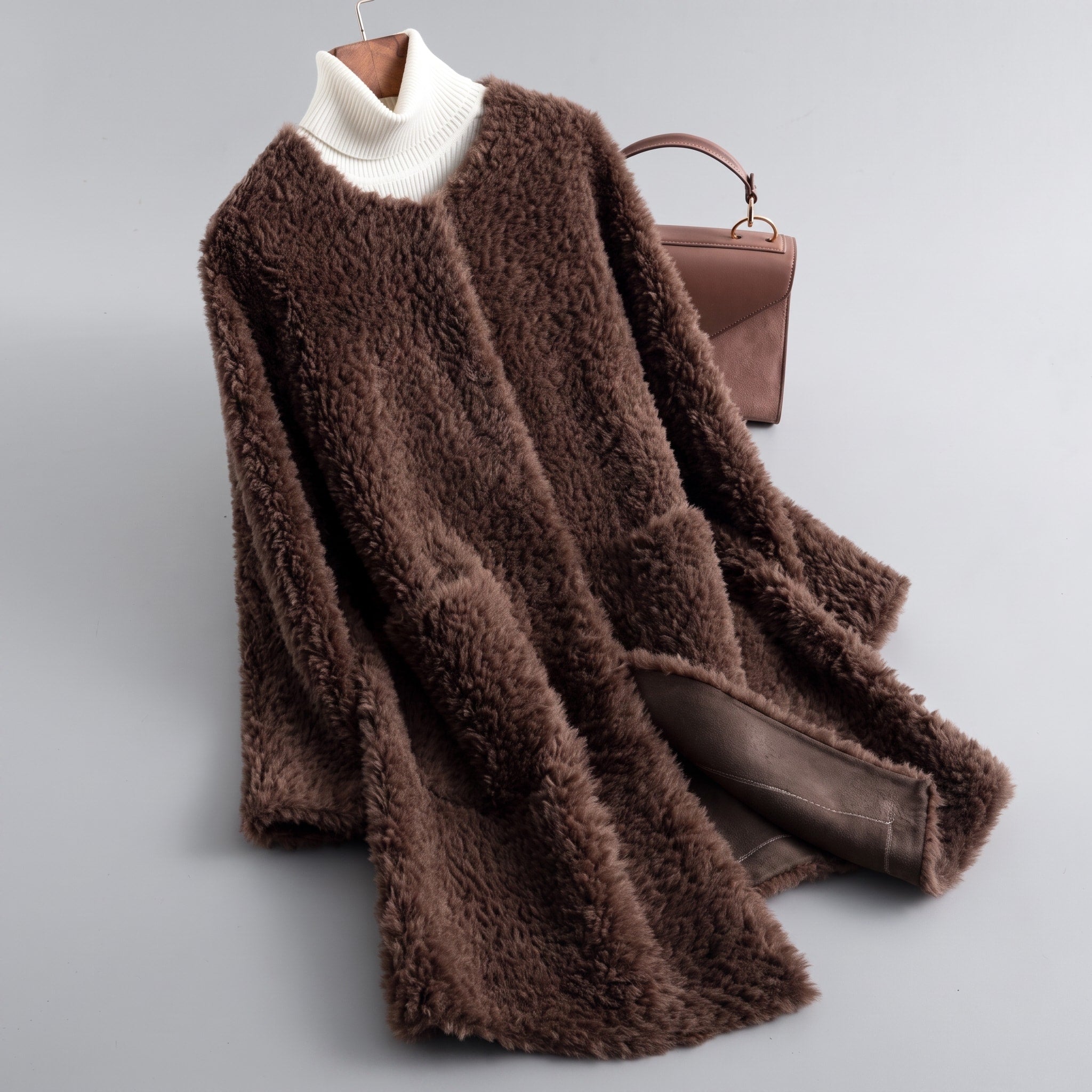 Sophie - Women's Longline Coat with Round Neck and Pockets