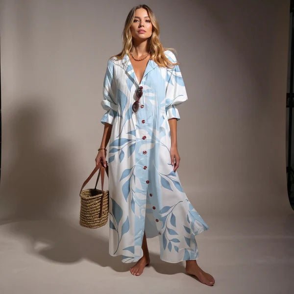 Clara - Women's Summer Print Button-Down Maxi Dress