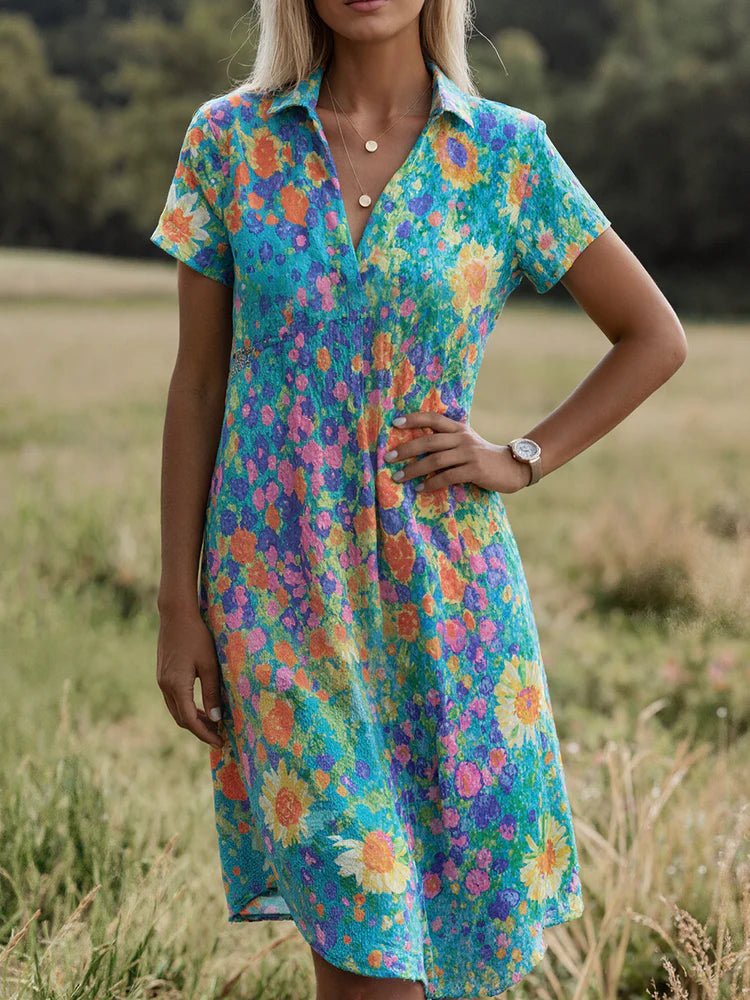 Georgia - Women's Summer Printed Short Sleeve Midi Dress