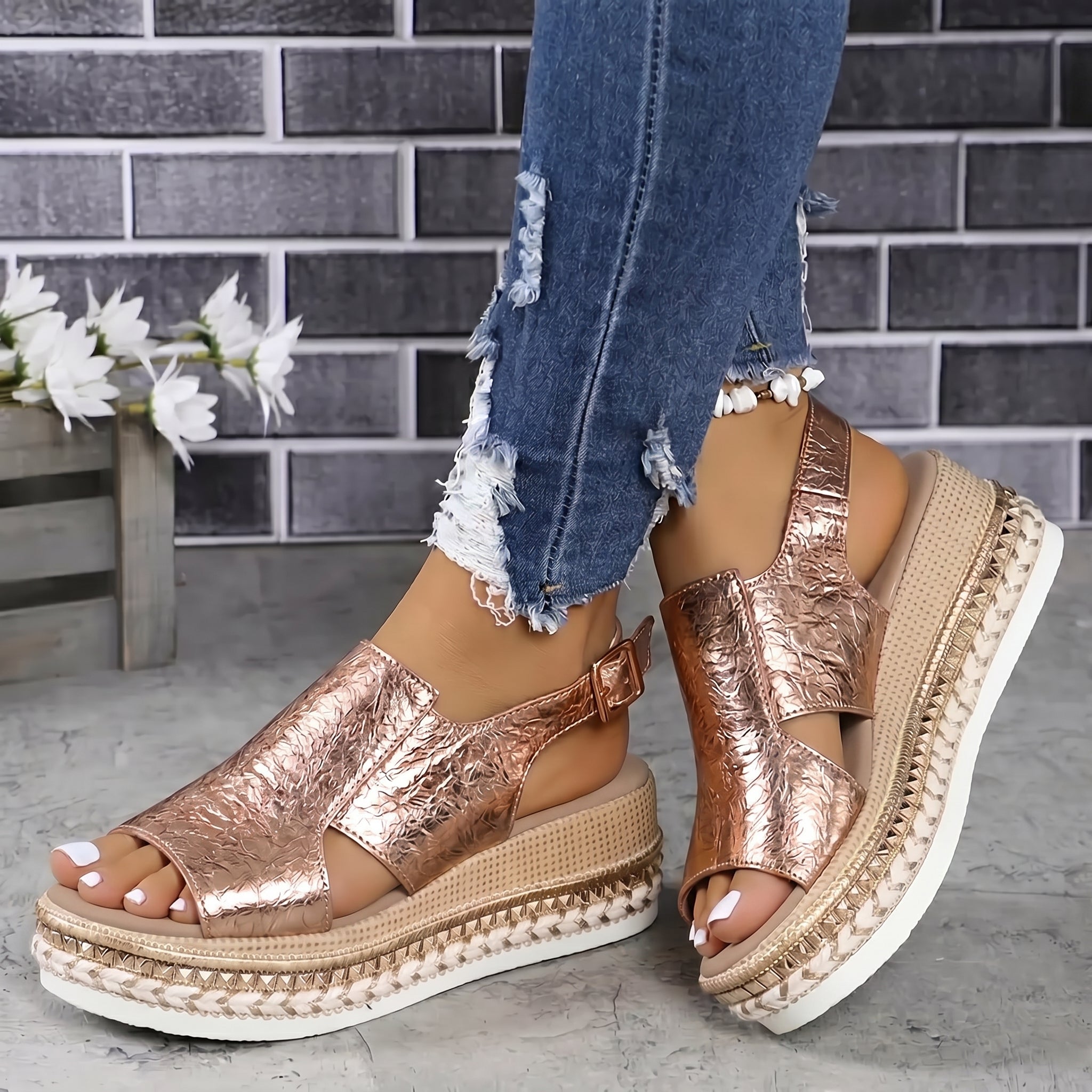 Alice - Women's Summer Flatform Sandals with Buckle Strap