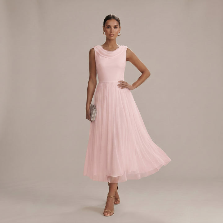 Clara - Women's Summer Pleated Cowl Back Midi Dress