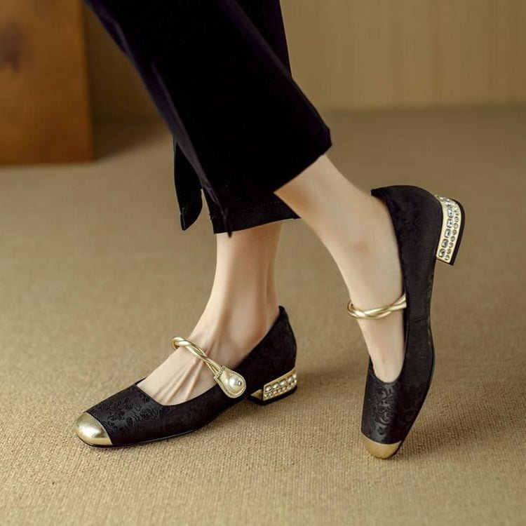 Cecilia - Women's Square Toe Mary Jane Pumps with Pearl Detail