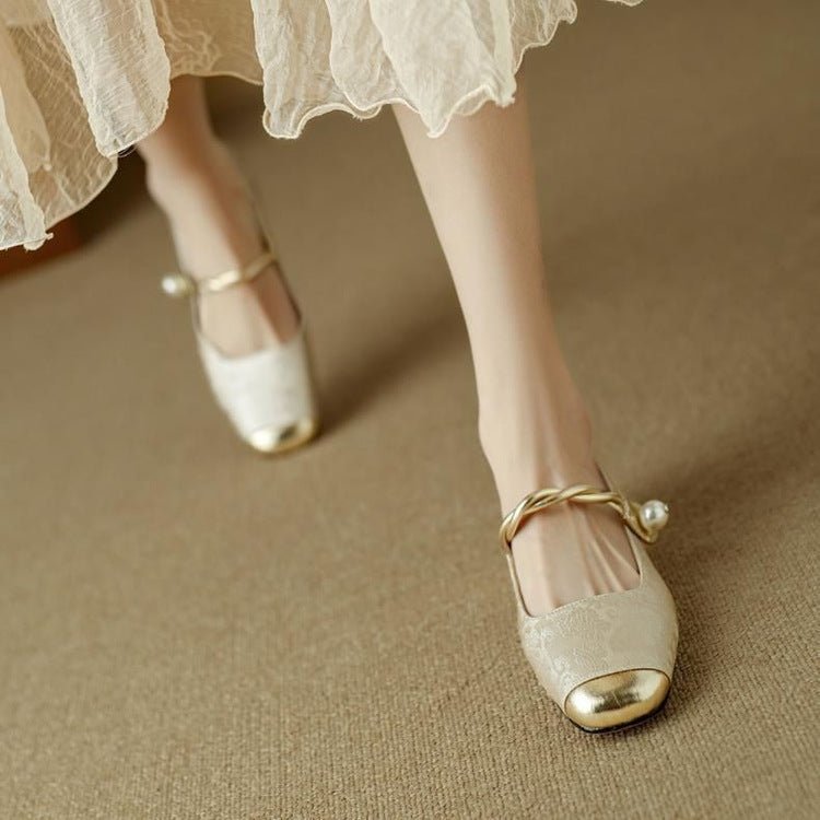 Cecilia - Women's Square Toe Mary Jane Pumps with Pearl Detail