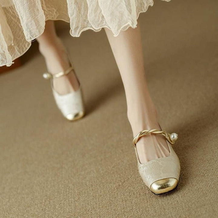 Cecilia - Women's Square Toe Mary Jane Pumps with Pearl Detail