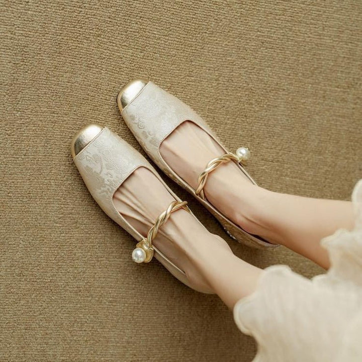 Cecilia - Women's Square Toe Mary Jane Pumps with Pearl Detail