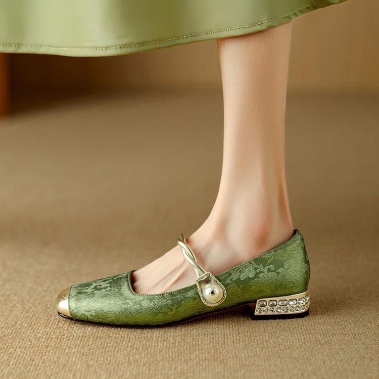 Cecilia - Women's Square Toe Mary Jane Pumps with Pearl Detail