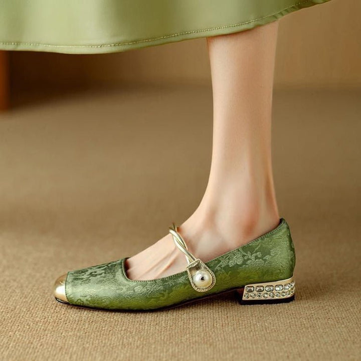 Cecilia - Women's Square Toe Mary Jane Pumps with Pearl Detail