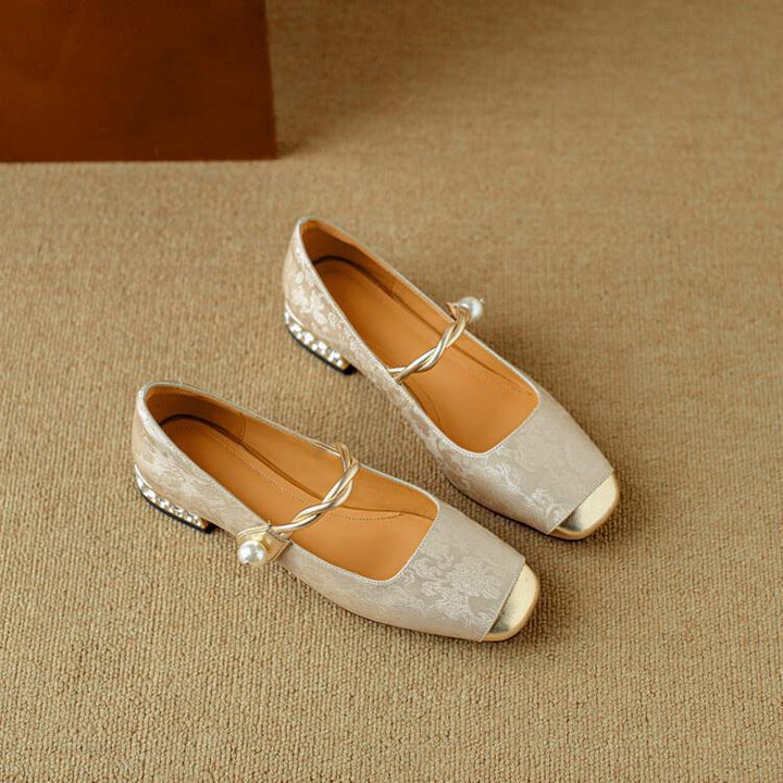 Cecilia - Women's Square Toe Mary Jane Pumps with Pearl Detail