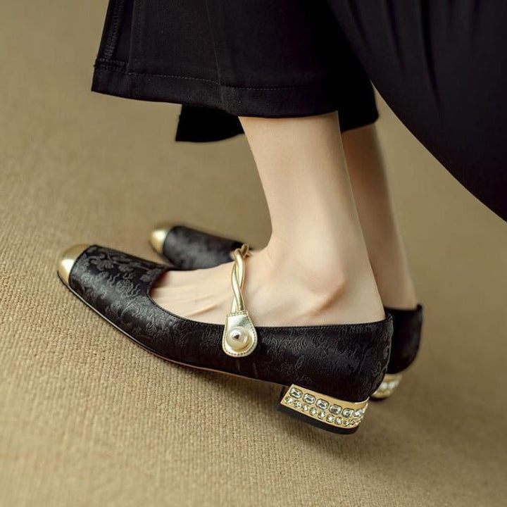 Cecilia - Women's Square Toe Mary Jane Pumps with Pearl Detail