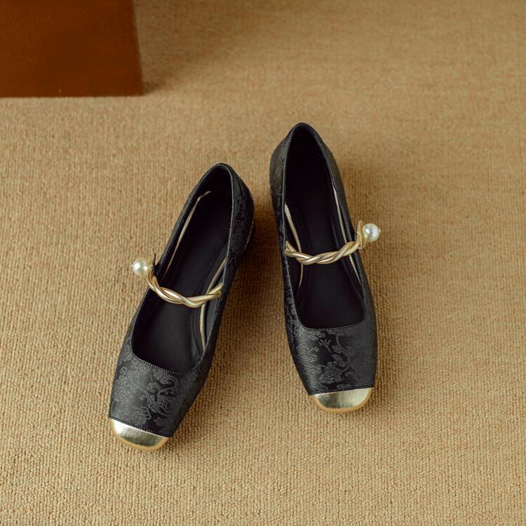 Cecilia - Women's Square Toe Mary Jane Pumps with Pearl Detail