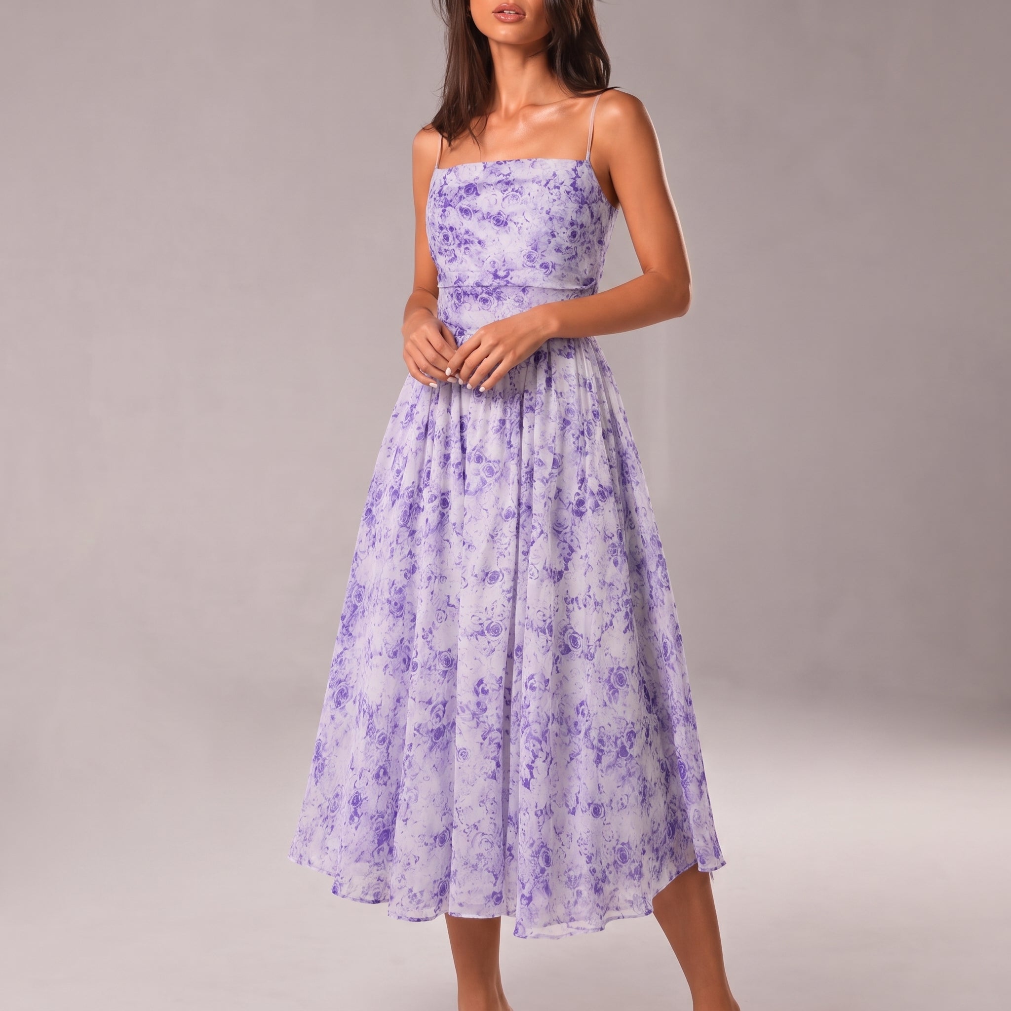 Georgia - Women's Party Floral Ruched Bodice Midi Dress