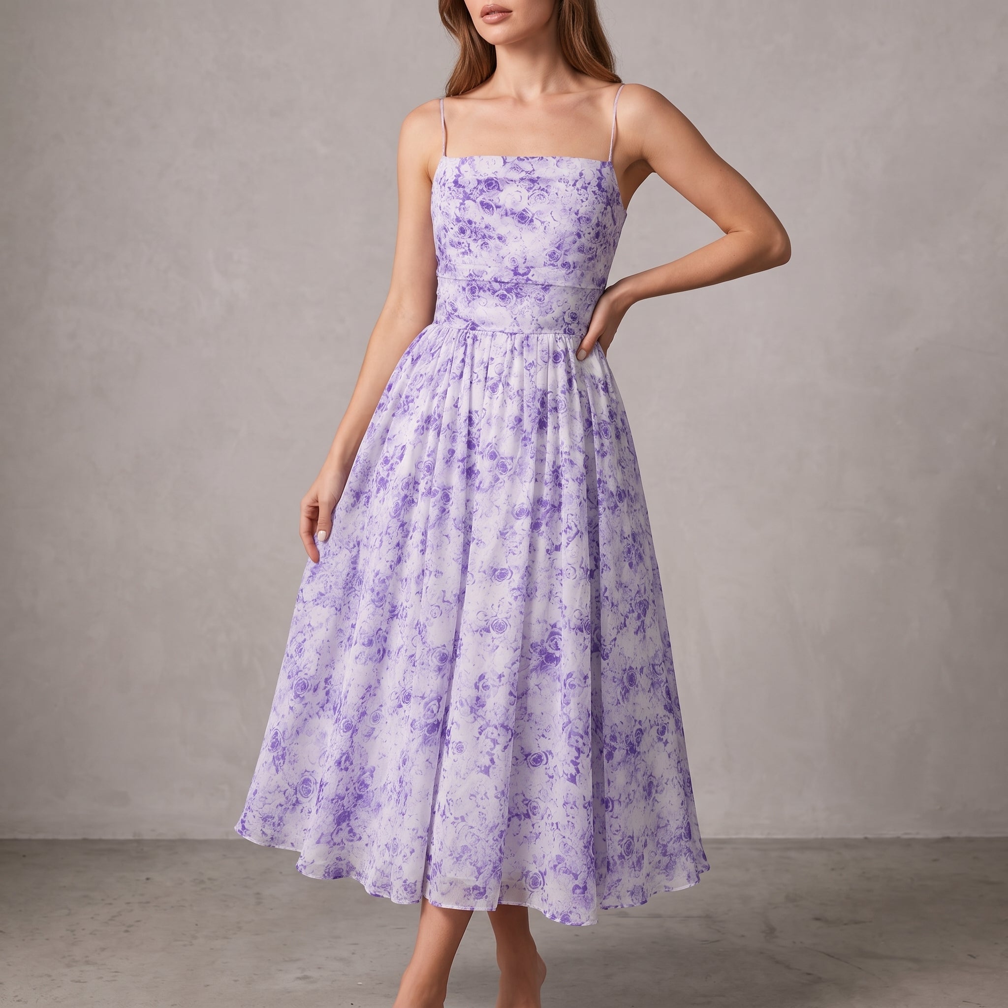 Georgia - Women's Party Floral Ruched Bodice Midi Dress