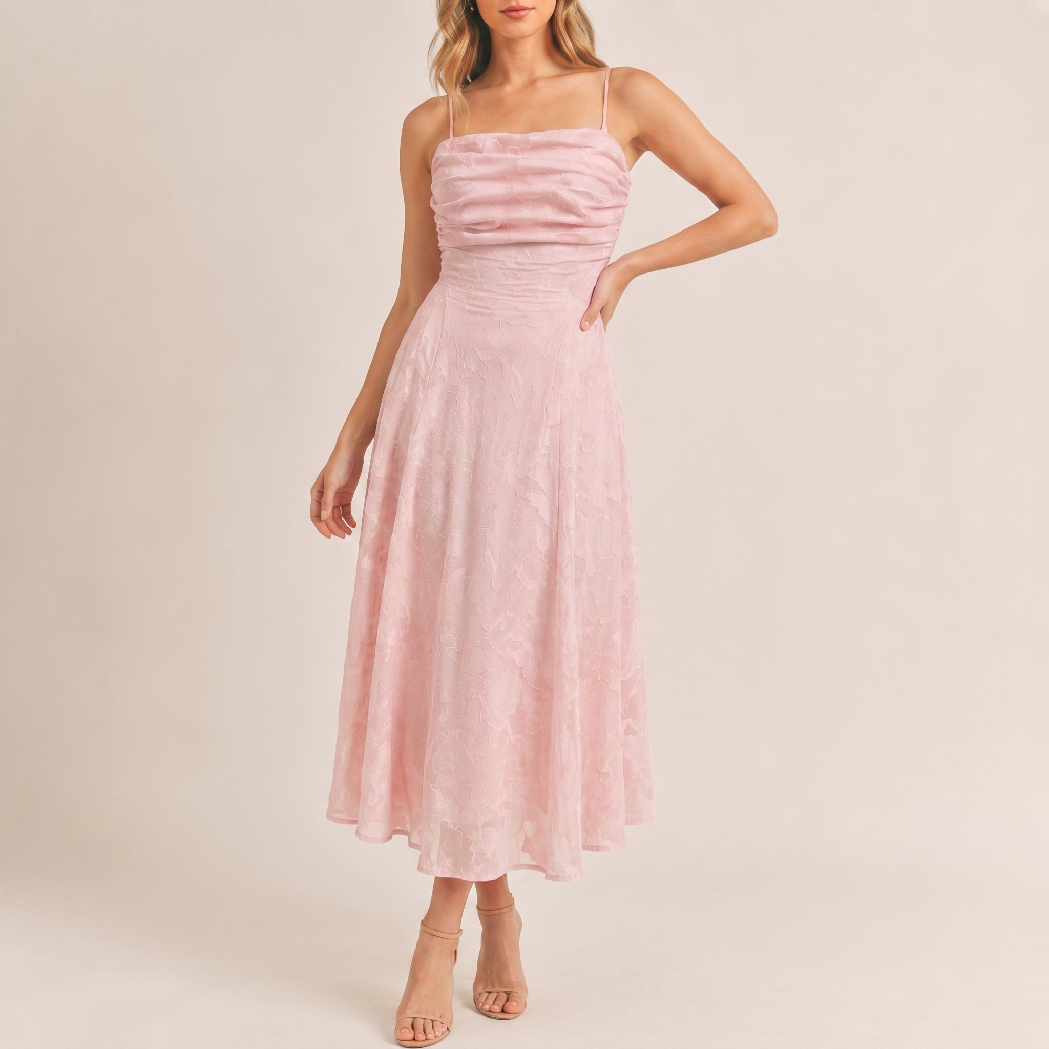 Clara - Women's Evening Floral Ruched Floral Midi Dress