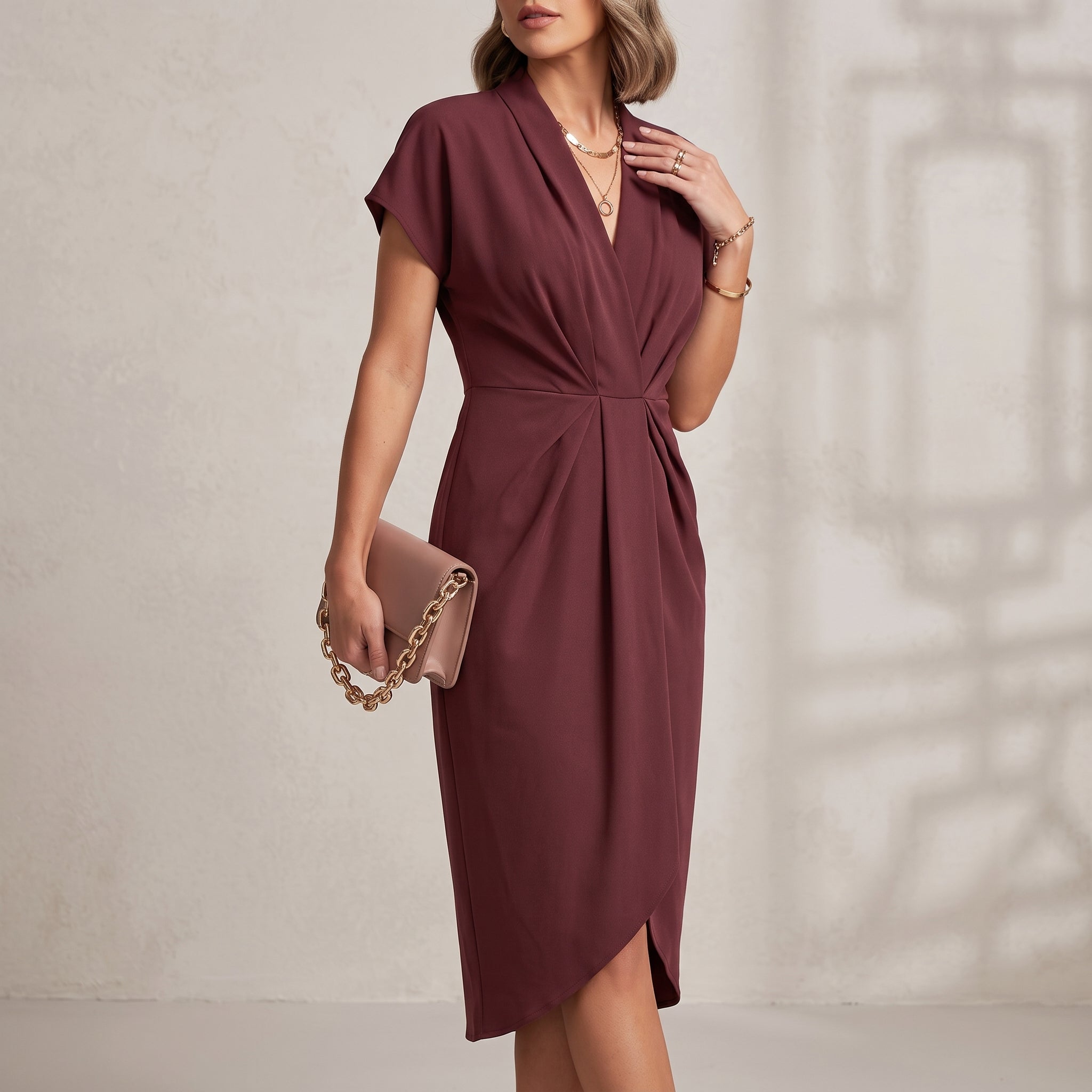 Diana - Women's Evening Wrap Front Tulip Skirt Midi Dress