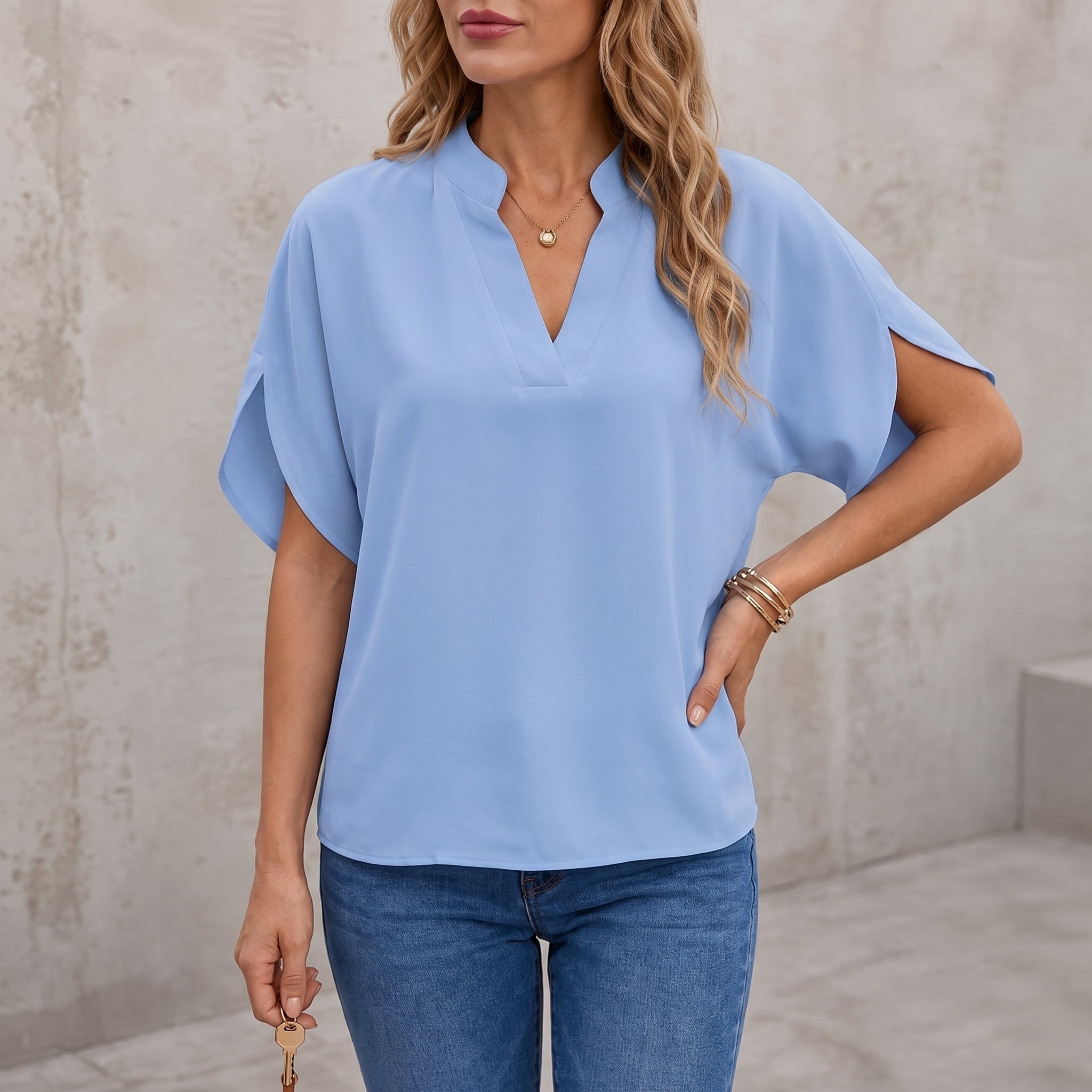 Olivia - Women's Summer Short Sleeve Stand Collar Blouse