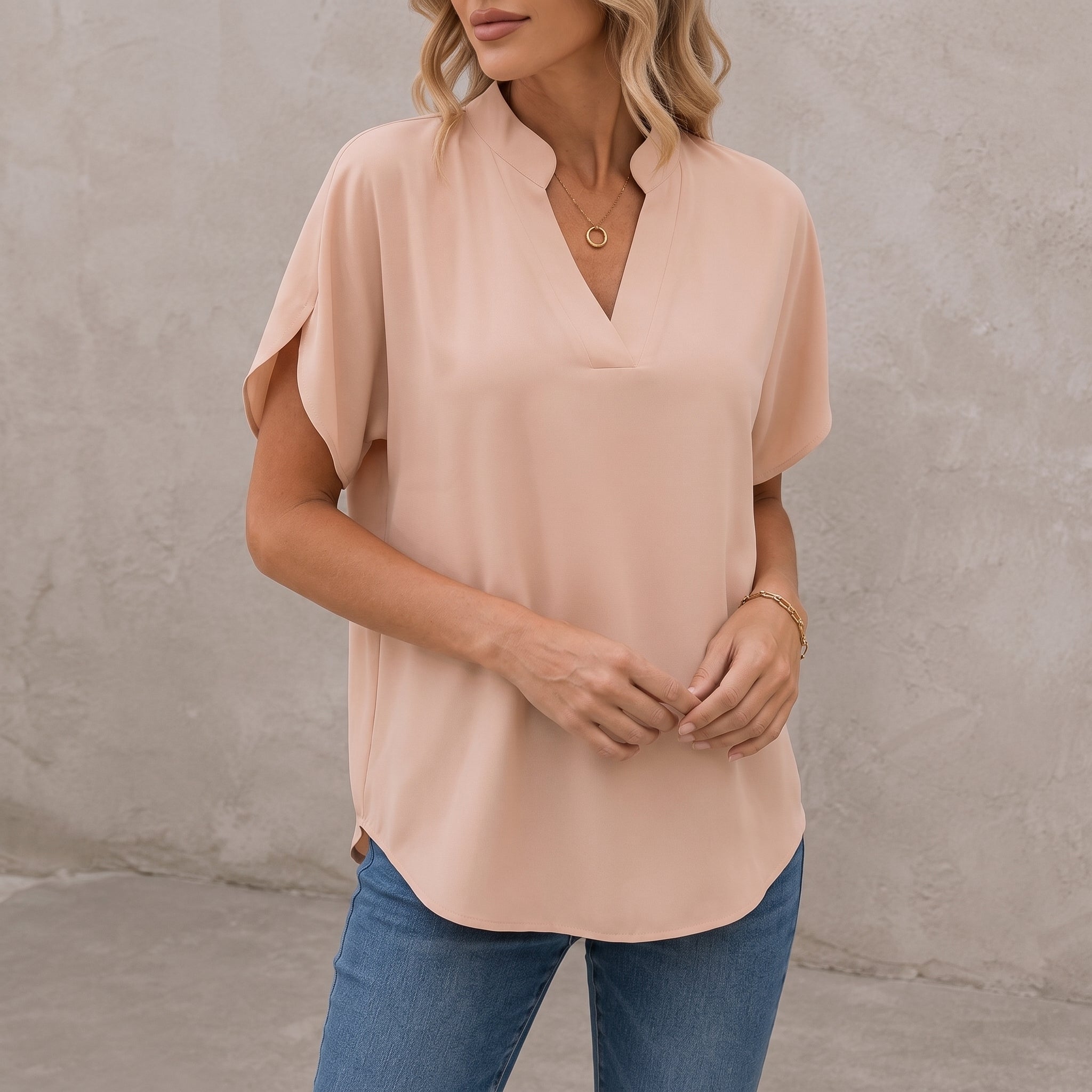 Olivia - Women's Summer Short Sleeve Stand Collar Blouse
