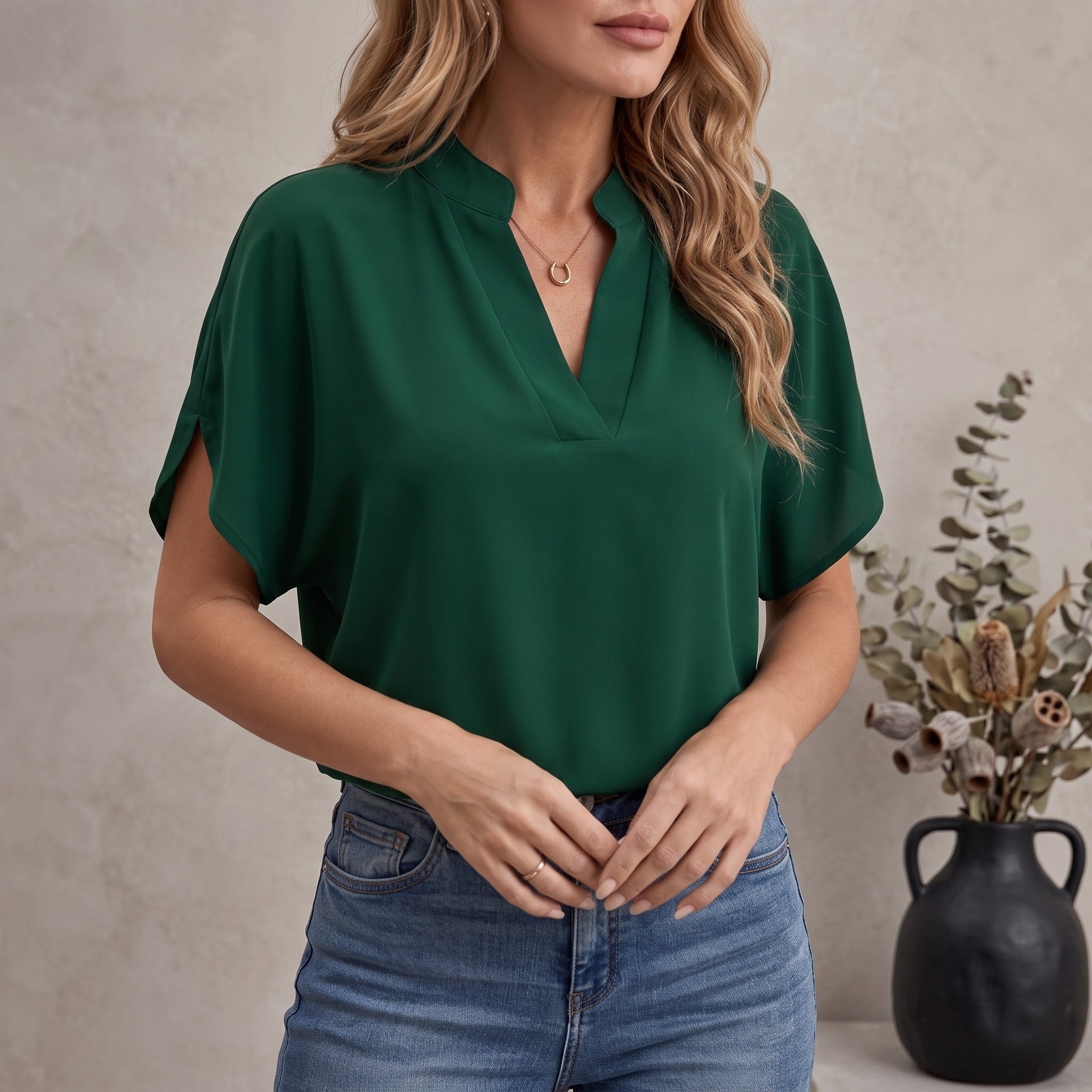 Olivia - Women's Summer Short Sleeve Stand Collar Blouse