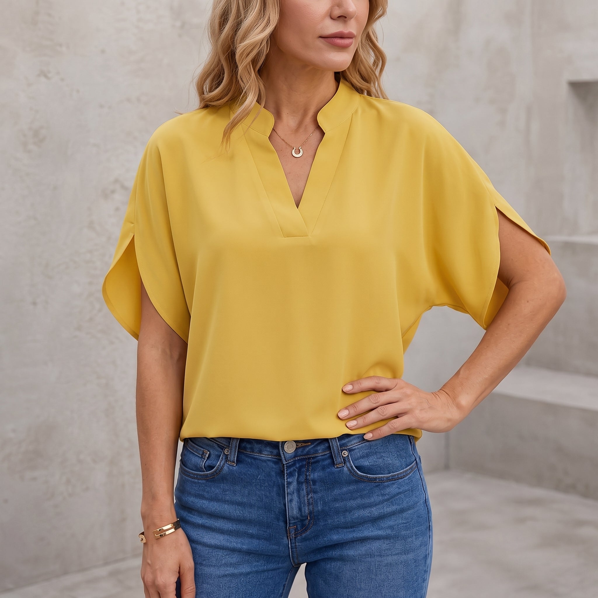 Olivia - Women's Summer Short Sleeve Stand Collar Blouse