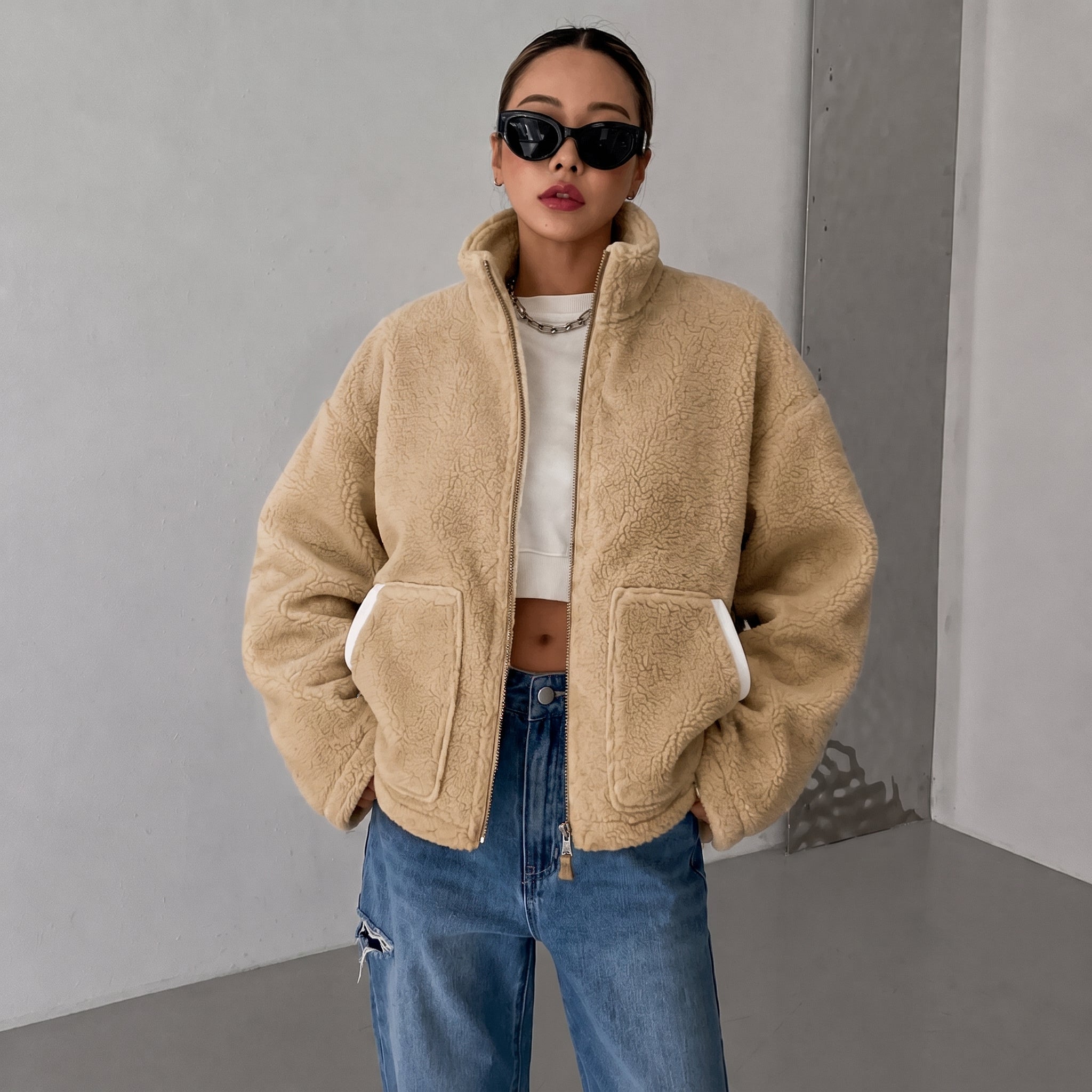 Isla - Women's Oversized Jacket with Stand Collar