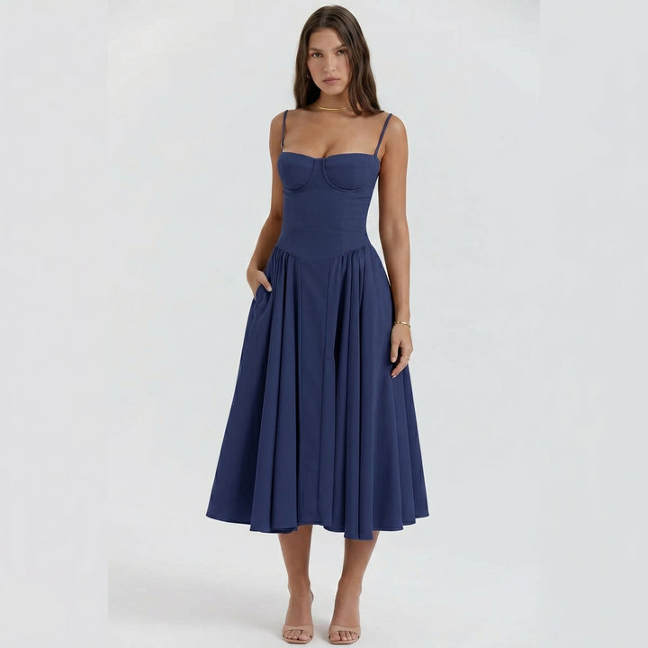 Sofia - Women's Wedding Guest Corset Pleated Midi Dress