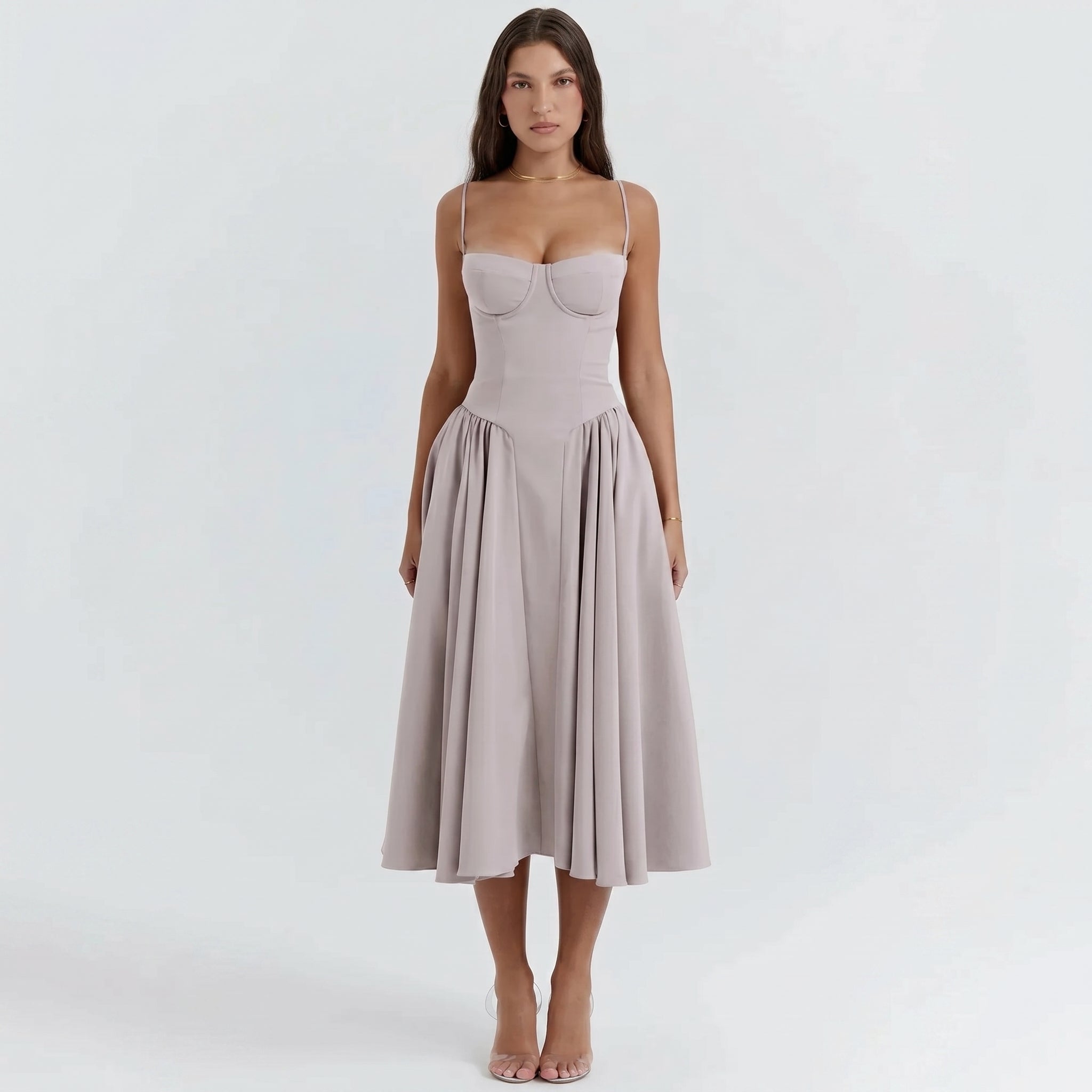 Sofia - Women's Wedding Guest Corset Pleated Midi Dress