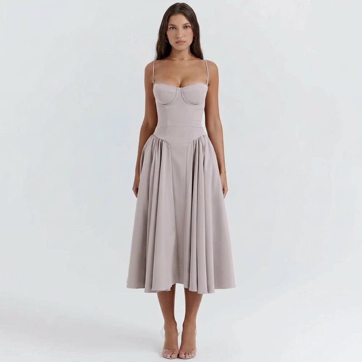Sofia - Women's Wedding Guest Corset Pleated Midi Dress