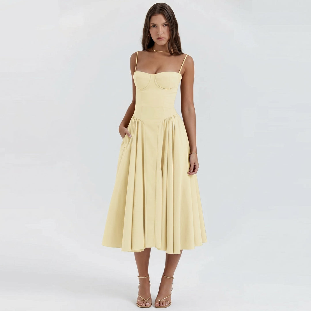 Sofia - Women's Wedding Guest Corset Pleated Midi Dress