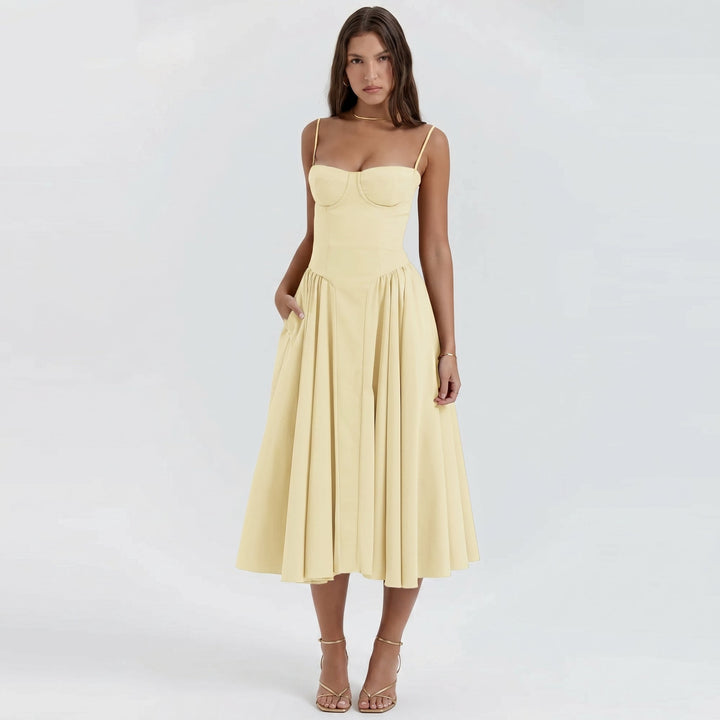 Sofia - Women's Wedding Guest Corset Pleated Midi Dress