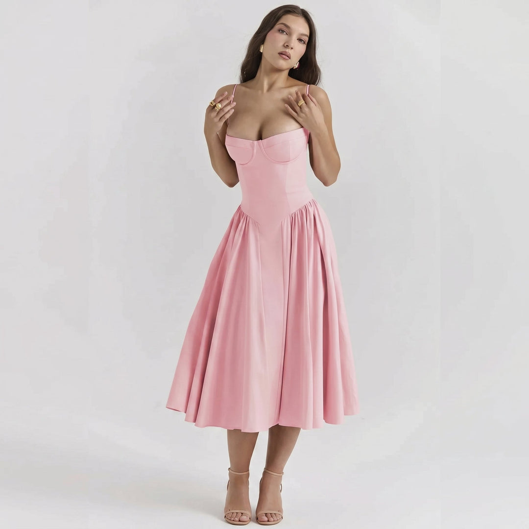 Sofia - Women's Wedding Guest Corset Pleated Midi Dress
