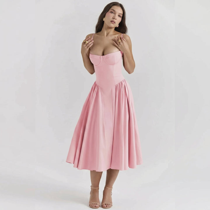 Sofia - Women's Wedding Guest Corset Pleated Midi Dress