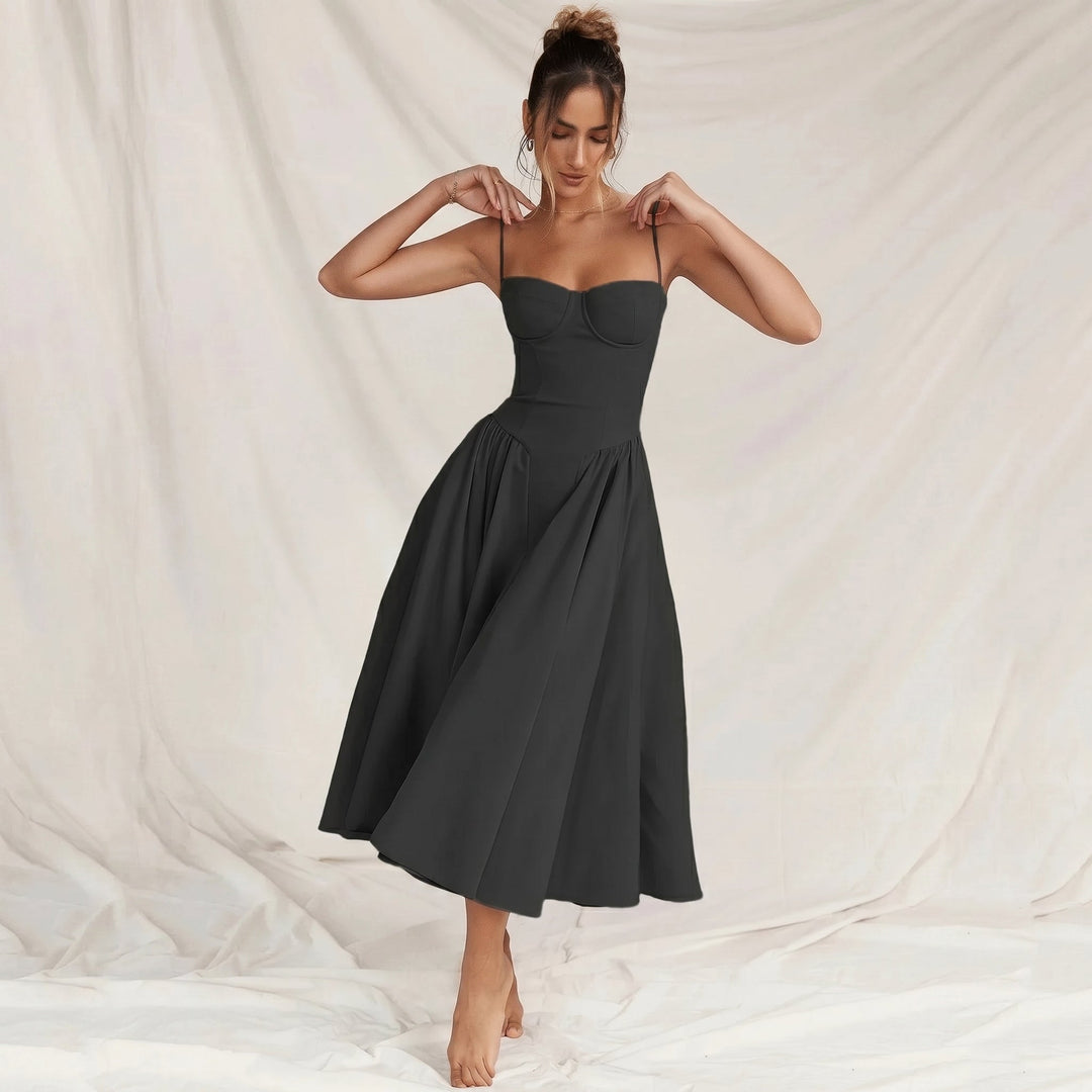 Sofia - Women's Wedding Guest Corset Pleated Midi Dress
