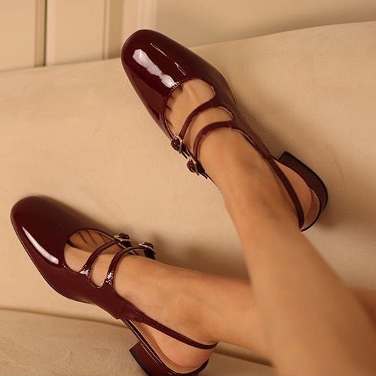 Daisy - Women's Block Heel Mary Jane Pumps with Double Strap