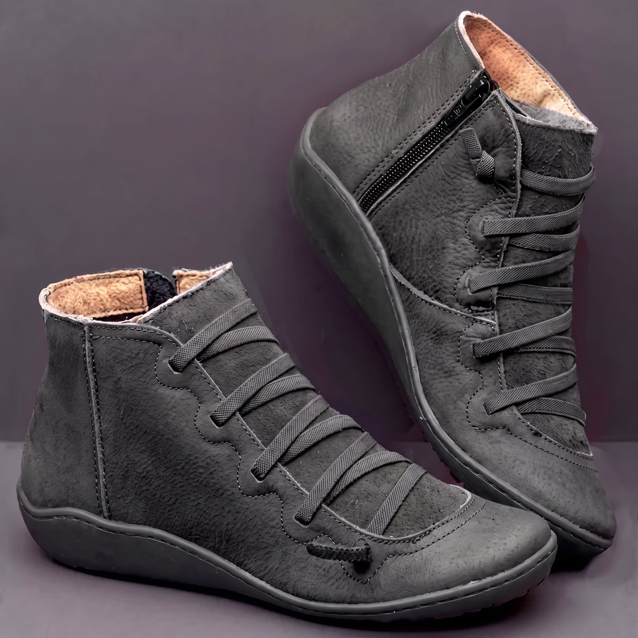 Isla - Women's Orthopaedic Lace-Up Ankle Boots with Side Zip