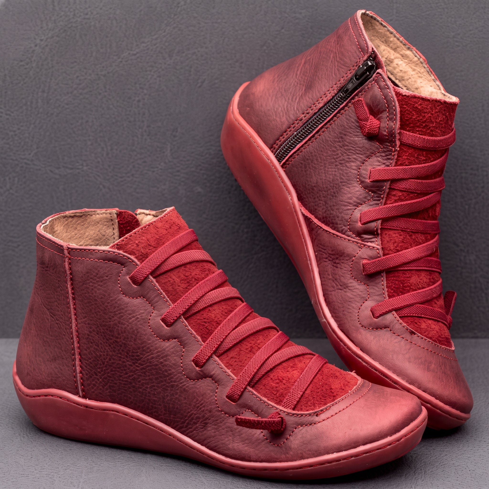 Isla - Women's Orthopaedic Lace-Up Ankle Boots with Side Zip