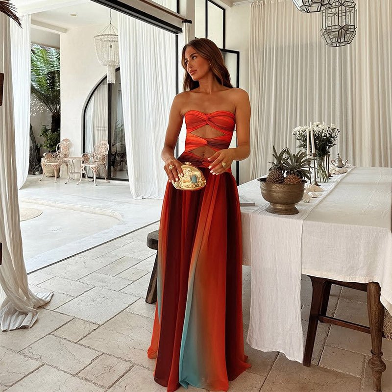 Georgia - Women's Evening Ombre Pleated Maxi Dress