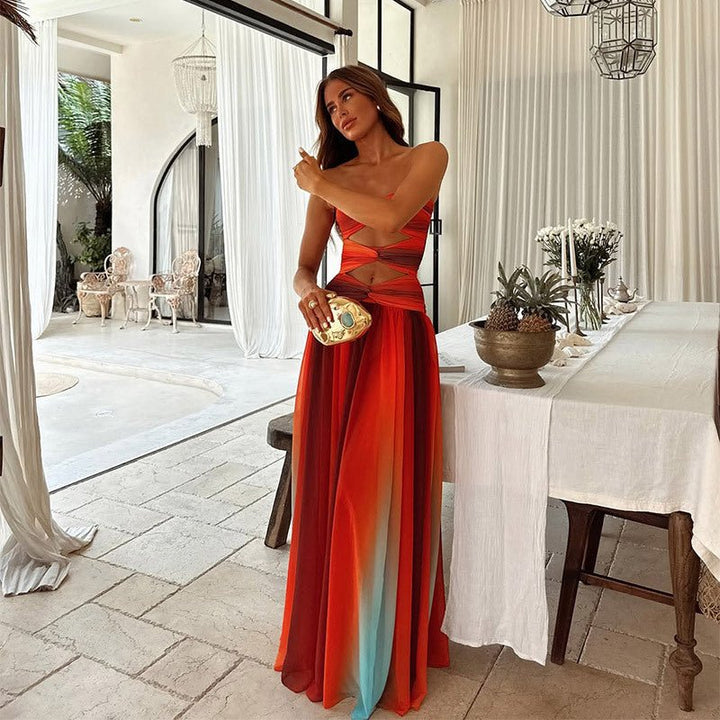 Georgia - Women's Evening Ombre Pleated Maxi Dress
