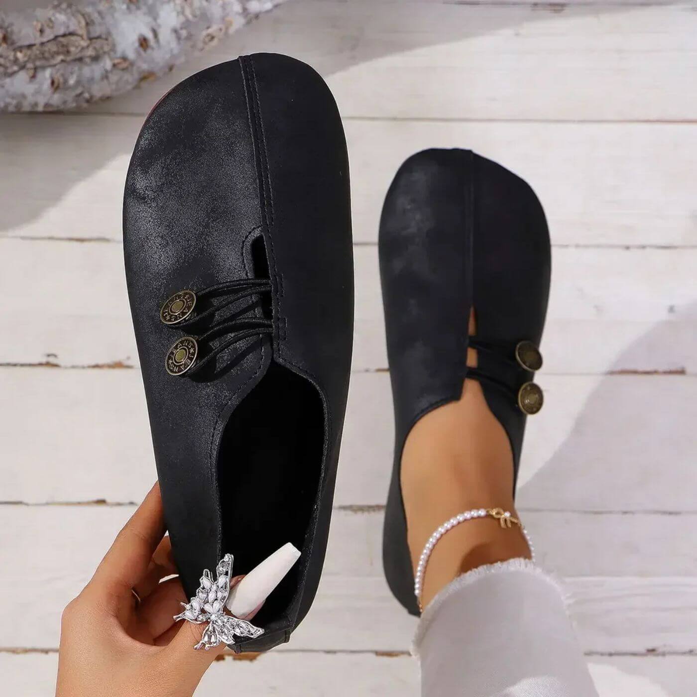 Alice - Women's Orthopaedic Moccasins with Button Detail