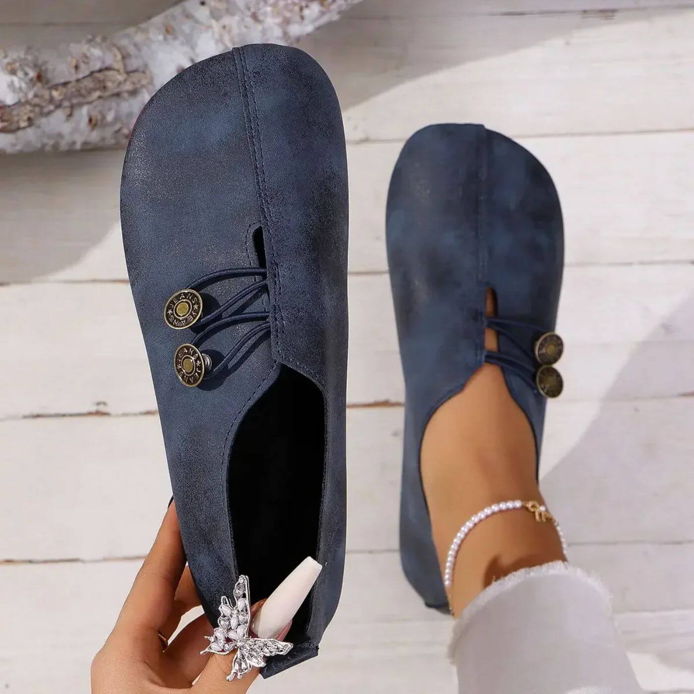 Alice - Women's Orthopaedic Moccasins with Button Detail