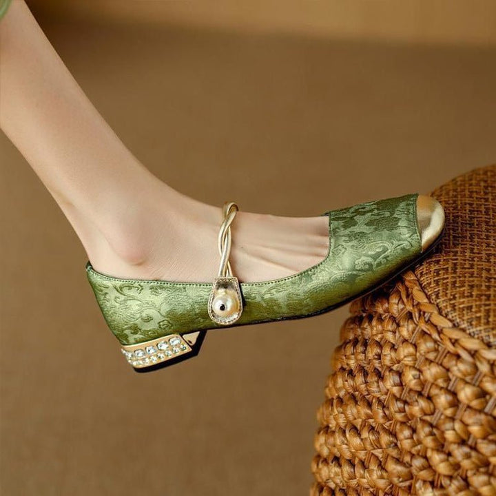 Cecilia - Women's Square Toe Mary Jane Pumps with Pearl Detail