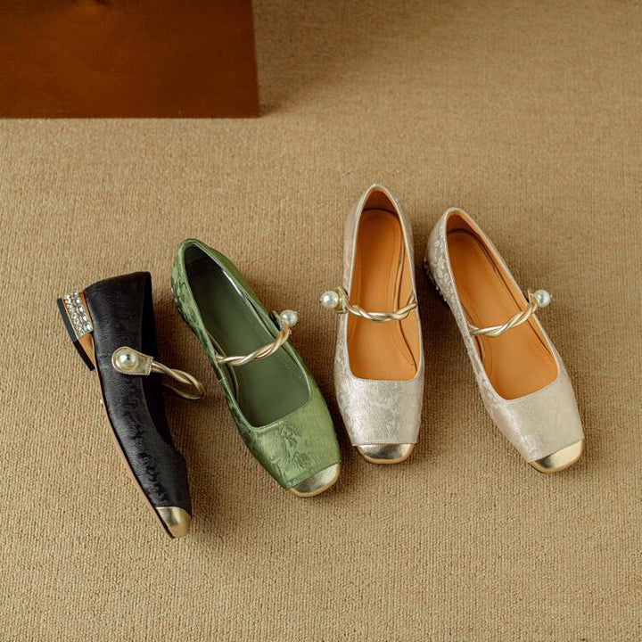 Cecilia - Women's Square Toe Mary Jane Pumps with Pearl Detail