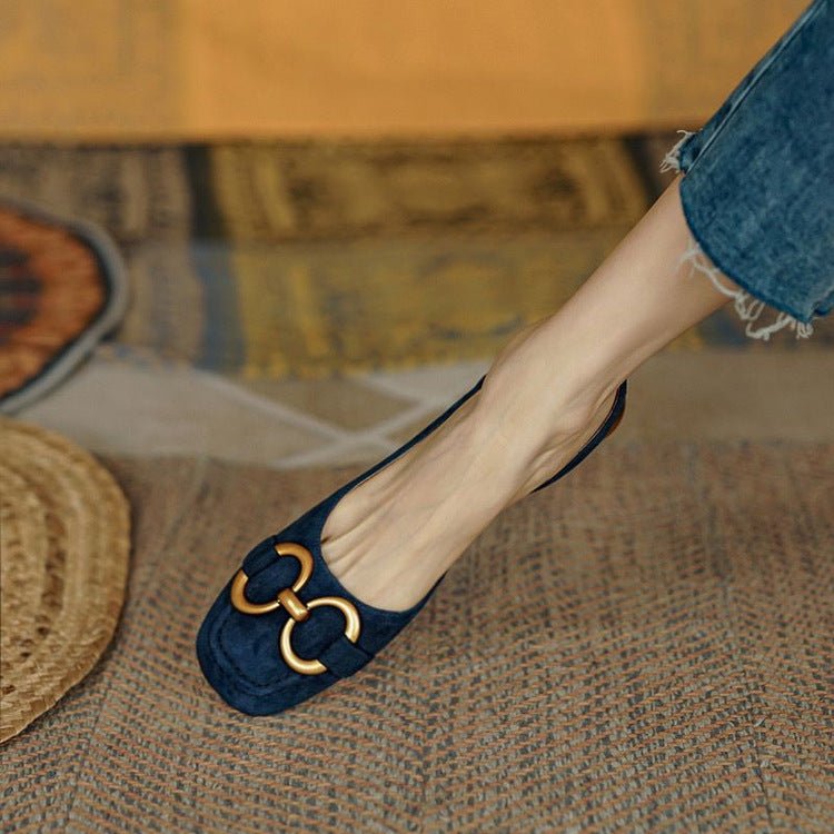 Daisy - Women's Block Low Heel Slingback Pumps with Gold Buckle