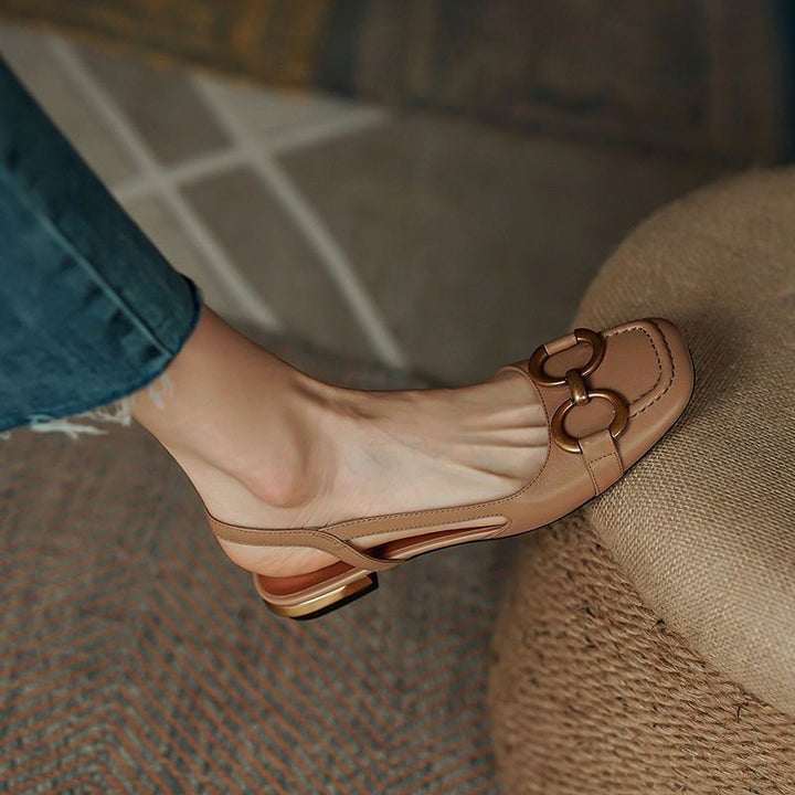 Daisy - Women's Block Low Heel Slingback Pumps with Gold Buckle