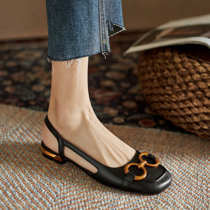 Daisy - Women's Block Low Heel Slingback Pumps with Gold Buckle