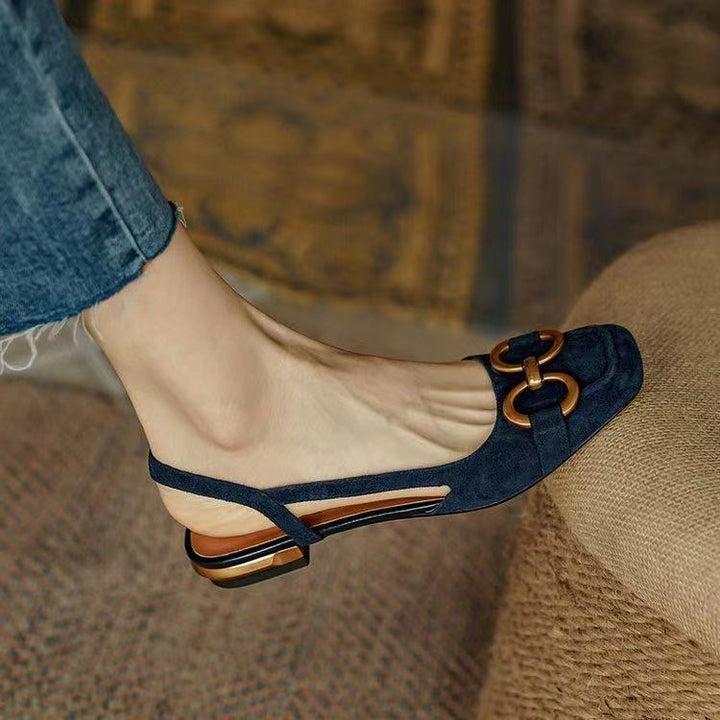 Daisy - Women's Block Low Heel Slingback Pumps with Gold Buckle