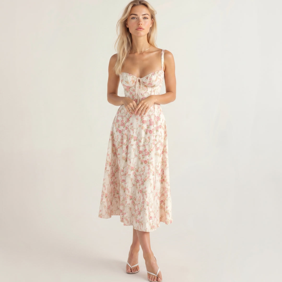 Georgia - Women's Summer Sweetheart Neck Midi Dress